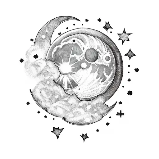 Moon With Angel And Stars