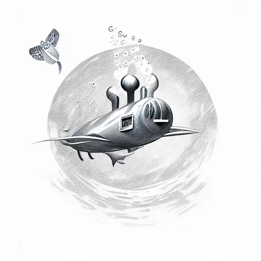 Submarine Sketch Realistic Under Water