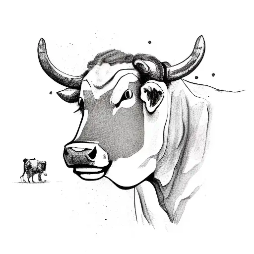 A Large Cow Next To A Child Lion