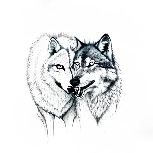 A White Wolf Bite At Another Black Wolf's Neck And Hold It On The Ground