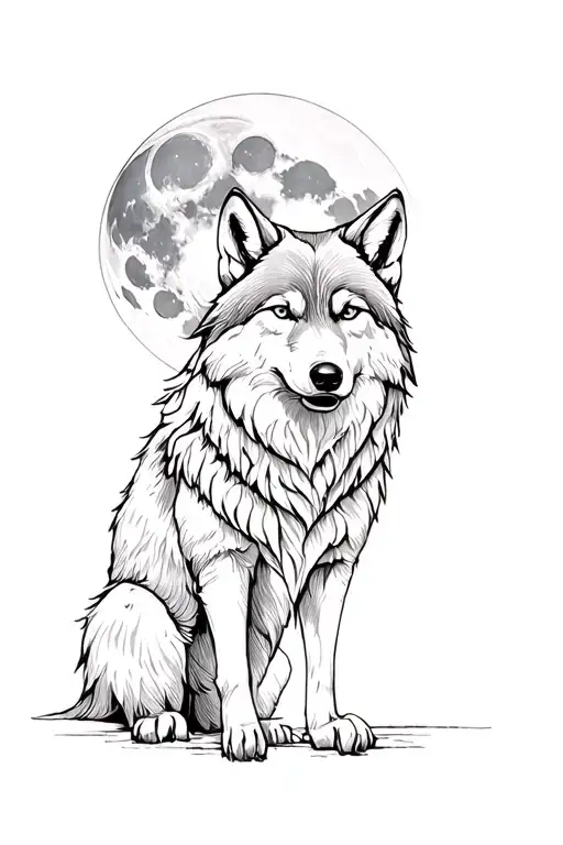 Wolf With A Full Moon