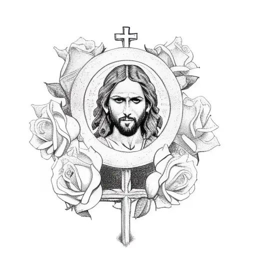 Jesus In Cross Surrounded By Roses
