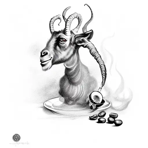 A Shisha Pipe Entwined With Coffee Beans And Smoke Forming The Shape Of A Goat's Head