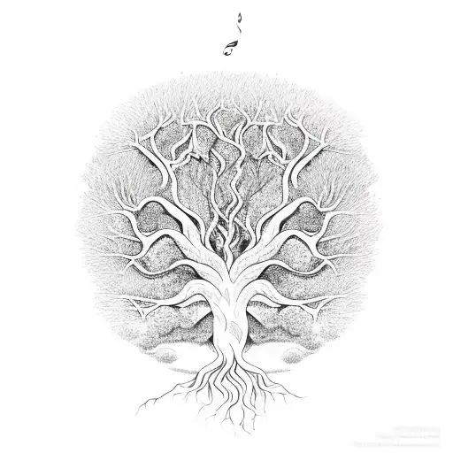 A Tree Of Life With Roots Shaped Like Music Waves