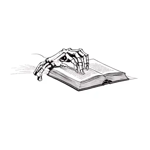 A Hand Reaching Out To A Skeleton Hand Holding Open Book Surrounded