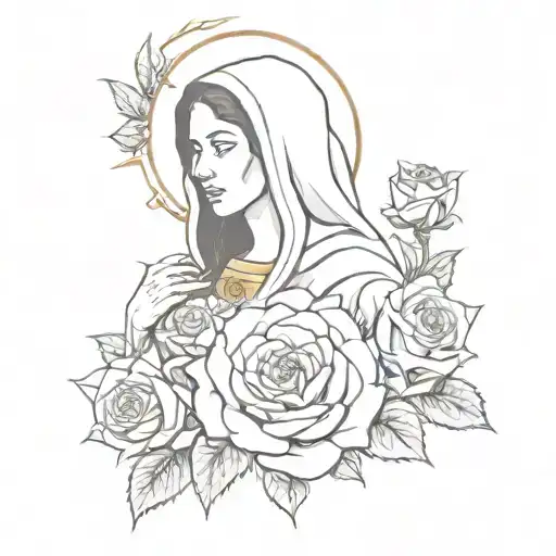 Mother Mary Crying Above A Rose Pierced By A Sword
