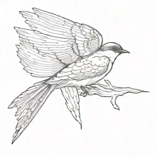 A Swallow In A Line Engraving Style In Black And White
