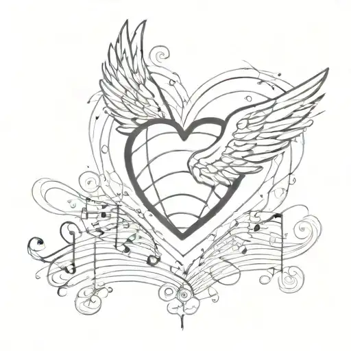 Heart On A Music Sheet With A Volleyball And Wings