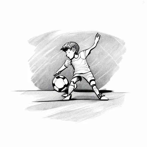 Boy With Soccer Ball And Goal Post