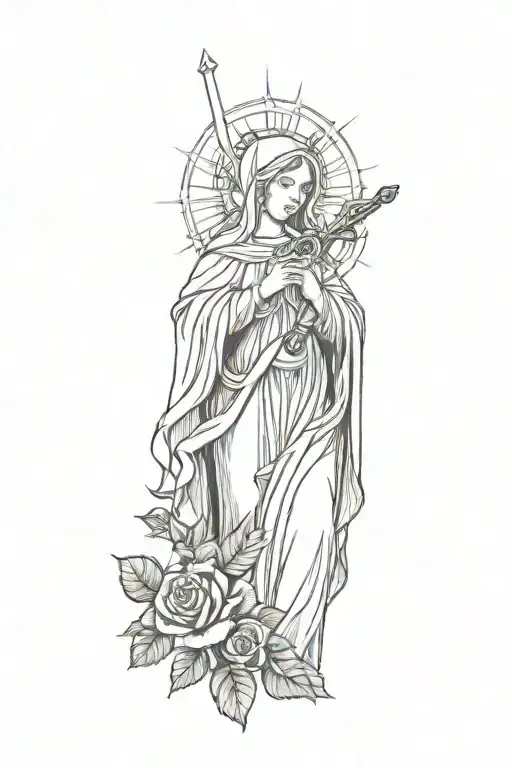 The Virgin Mary With A Rose Stabbed By A Sword