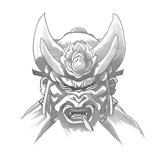 Oni Samurai In A Flower Field Durning Sunset