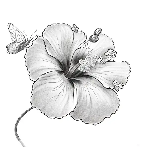 A Sketch-style Illustration Of A Hibiscus Flower Blossoming Into A Beautiful Butterfly