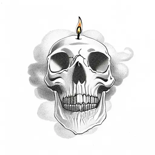 Open Mouth Skull With Smoke From A Lit Candle At The Bottom