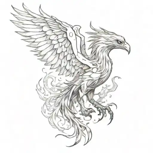 Skeletal Phoenix Rising From Ashes