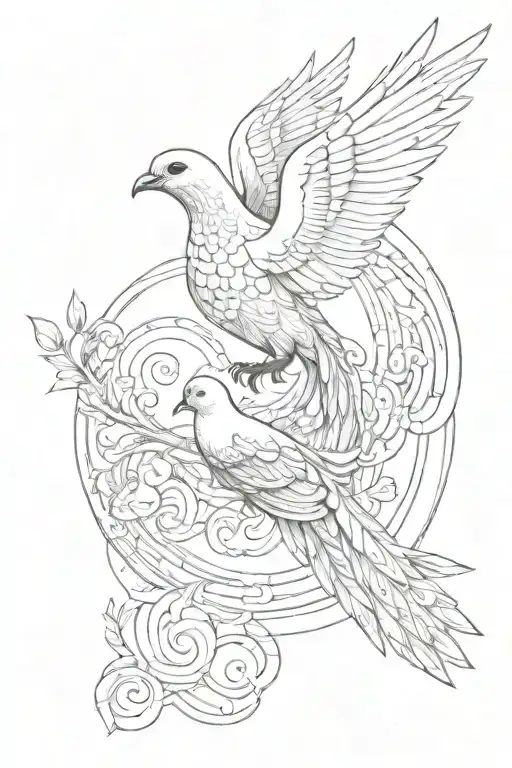Quetzal And A Dove Flying In A Spiral