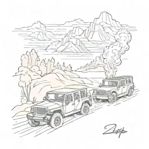 2 4 Door Jeeps On A River Bank With A Fire In The Mountains