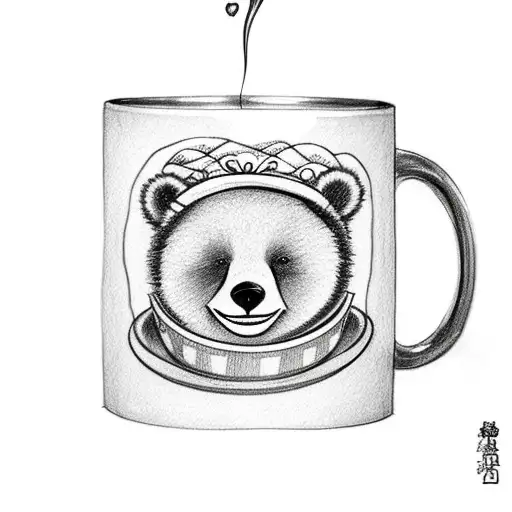 Baby Girl Bear Drinking Coffee From A Mug