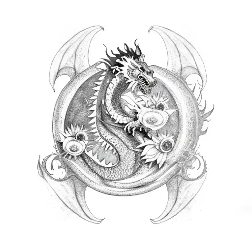 Dragon With Sunflower And Zebras