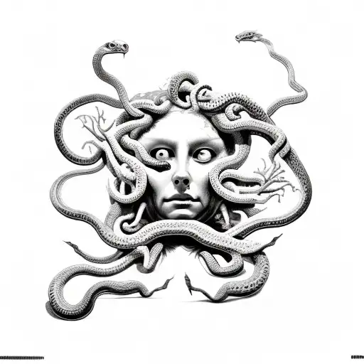 Medusa With Gouged Out Bleeding Eyes And Some Snake Heads Cutoff