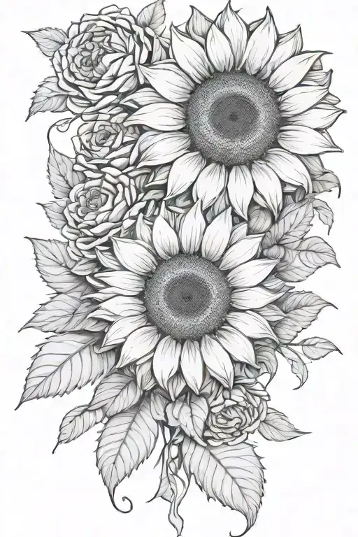 Large Sunflower Surrounded By Roses And Chrysanthemums Flower