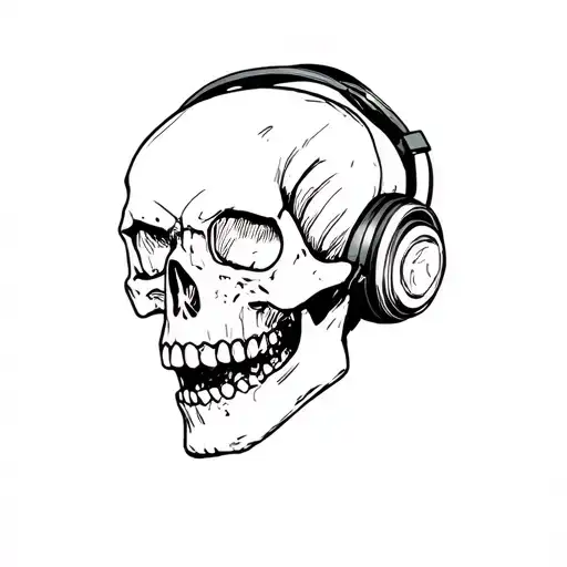 A Skull In Profile With Its Mouth Open And Headphones On Its Ears