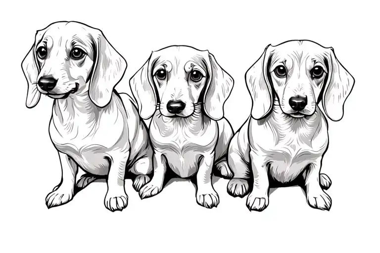 3 Dachshunds Sitting Together 1 Female 2 Male