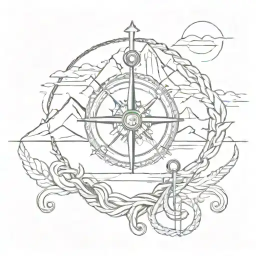 Compass Anchor Rope Mountains With Cross