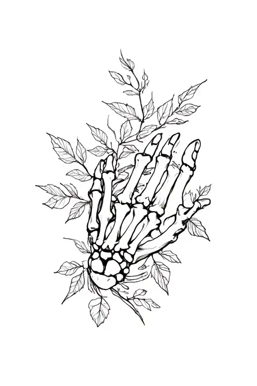 Skeleton Hand Holding Foliage