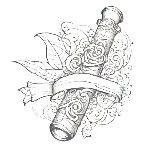 Fine Line Art Tattoo With A Scroll Of Paper Wrapped Around Wrist