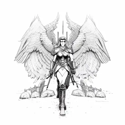 Valkyrie Under Gothic Tombstone