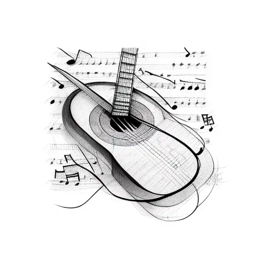 Musical Notes Intertwined With Guitar Strings