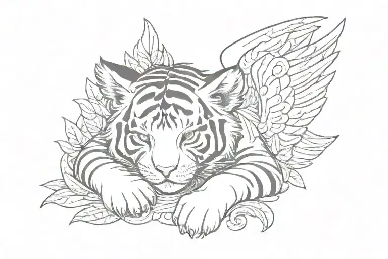 Sleeping Baby Tiger With Wings Made