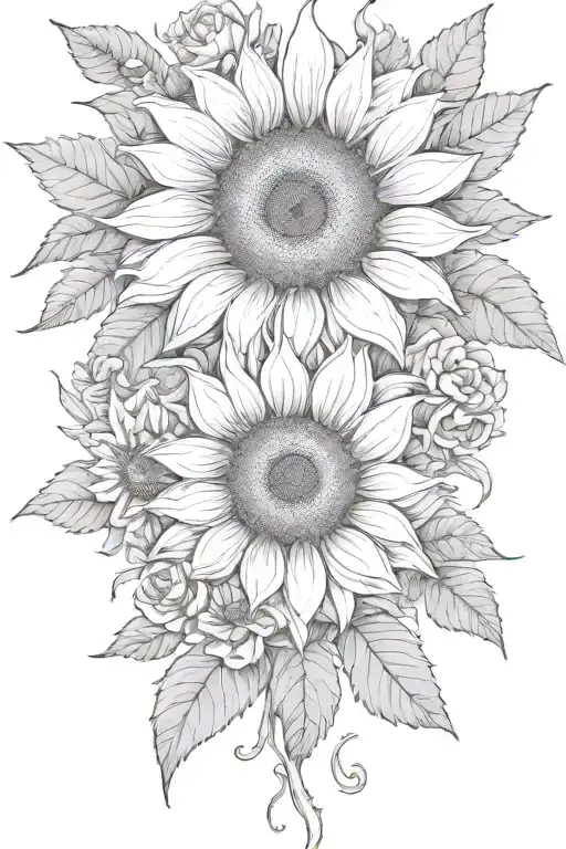 Large Sunflower Surrounded By Roses And Chrysanthemums Flower