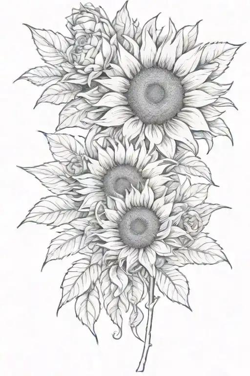 Large Sunflower Surrounded By Roses And Chrysanthemums Flower