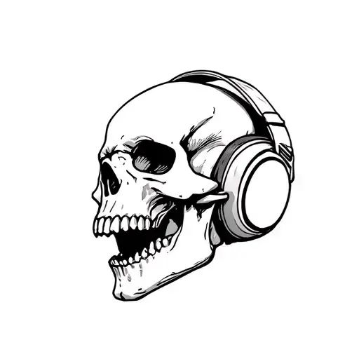 A Skull In Profile With Its Mouth Wide Open And Headphones On Its Ears
