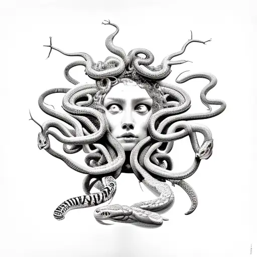 Medusa With Gouged Out Bleeding Eyes And Some Snake Heads Cutoff