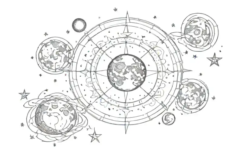 Phases Of The Moon In A Line With A Star In The Middle