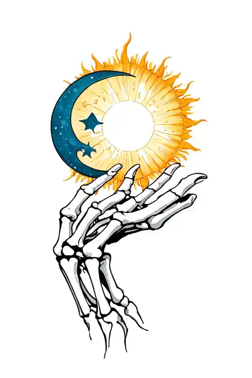 Skeleton Hand Holding Sun And Moon