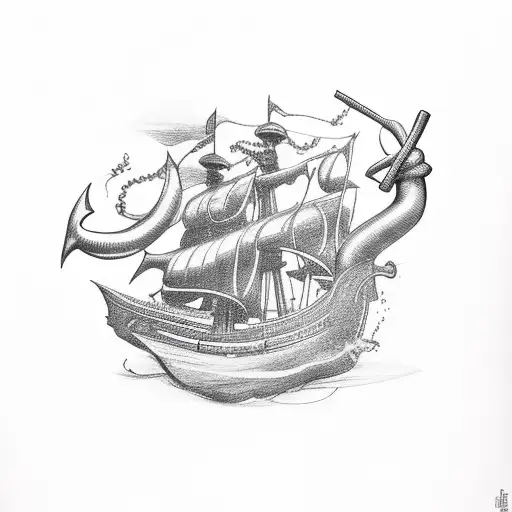 A Vibrant Fuchsia Plant Intertwined With A Ship's Anchor