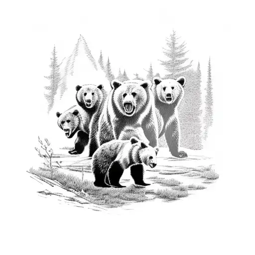 Three Bears With An Eagle In Woods