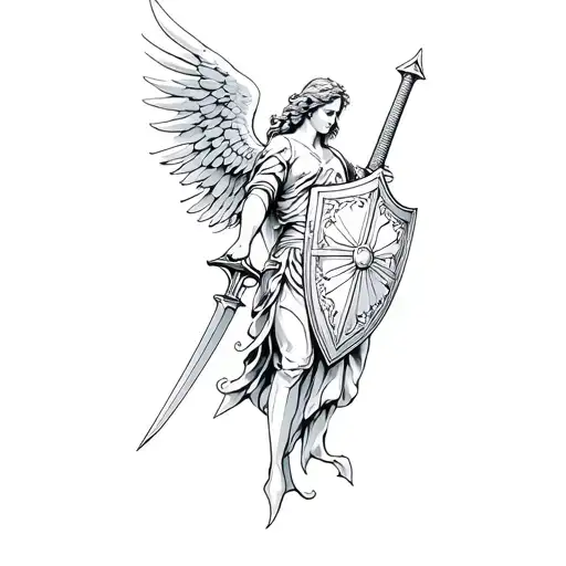 An Angel Holding A Sword And Shield