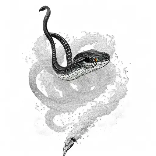 Black Snake Sillhuette Coming Out Of A Three