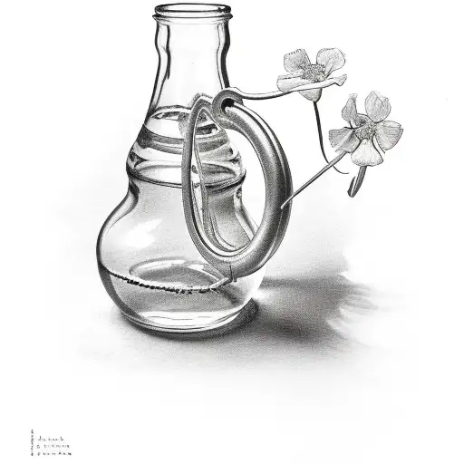 Old Milk Bottle With A Lucky Horse Shoe And Flowers