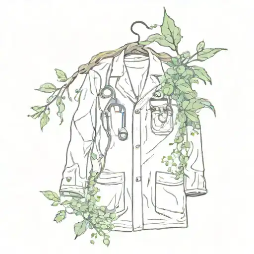 A Sketch Of A Doctor's Coat Hanging On A Tree Branch With Various Plants Growing Around It