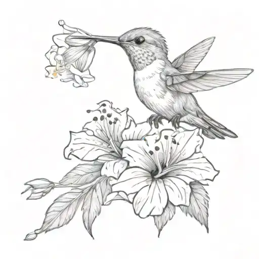Hummingbird And Hibiscus Flower Intertwined