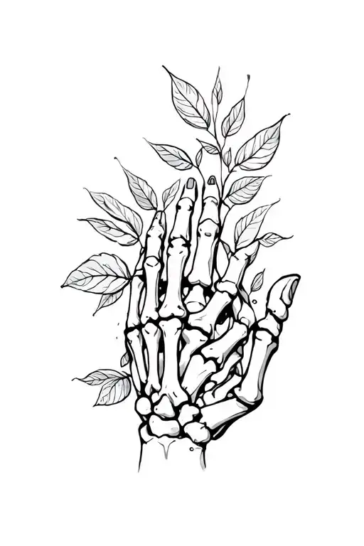 Skeleton Hand Holding Leaves Growing