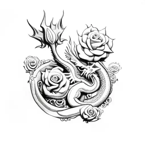 Dragon With Roses Surround It