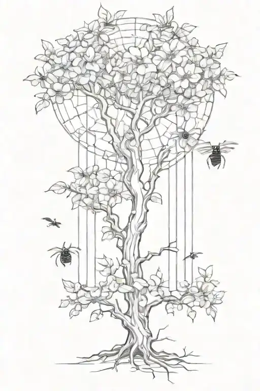 Flower Tree With Spider Webs Falling Icarus