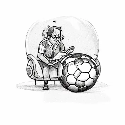A Sketch-style Tattoo Of A Publicist Brainstorming Creative Ideas While Sitting On A Soccer Ball