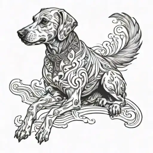 A Black-grey Tattoo Of A Loyal Dog Sitting
